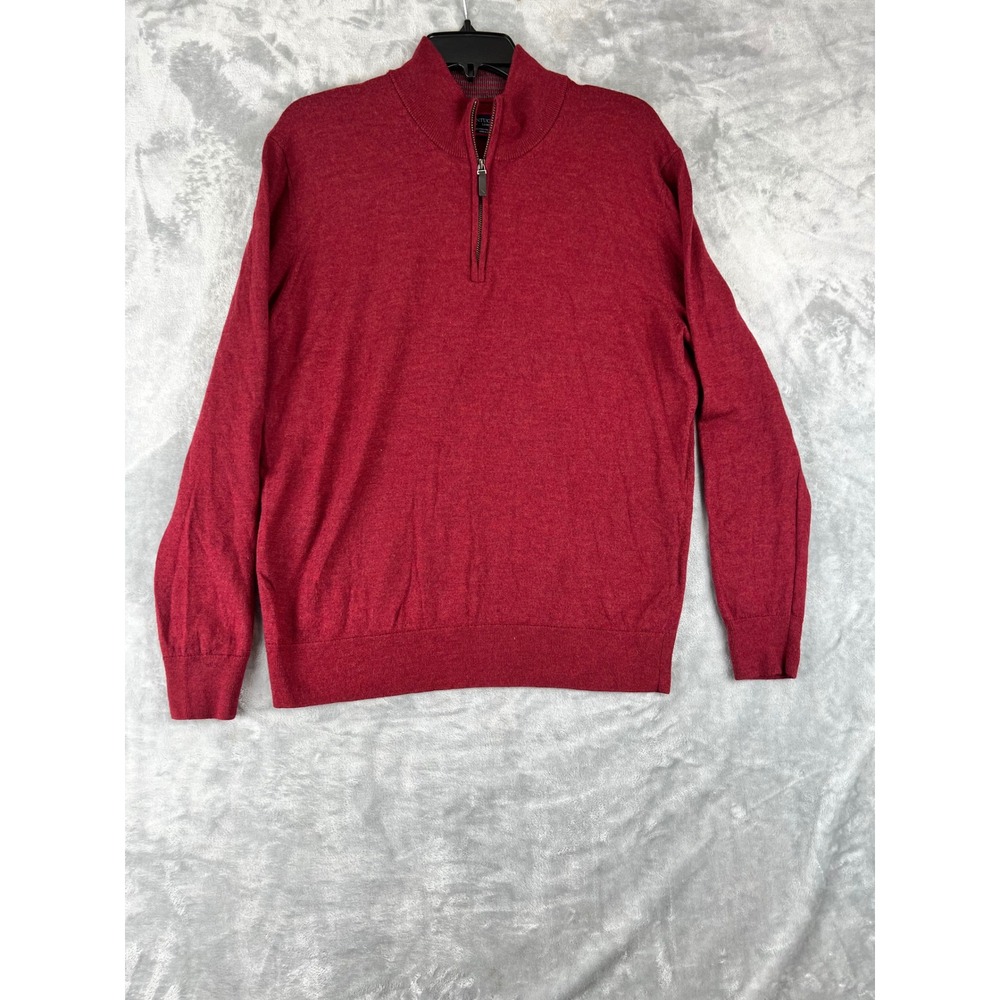 UNTUCKit Men's Red Heathered 100% Merino‎ Wool Quarter Zip Sweater Large